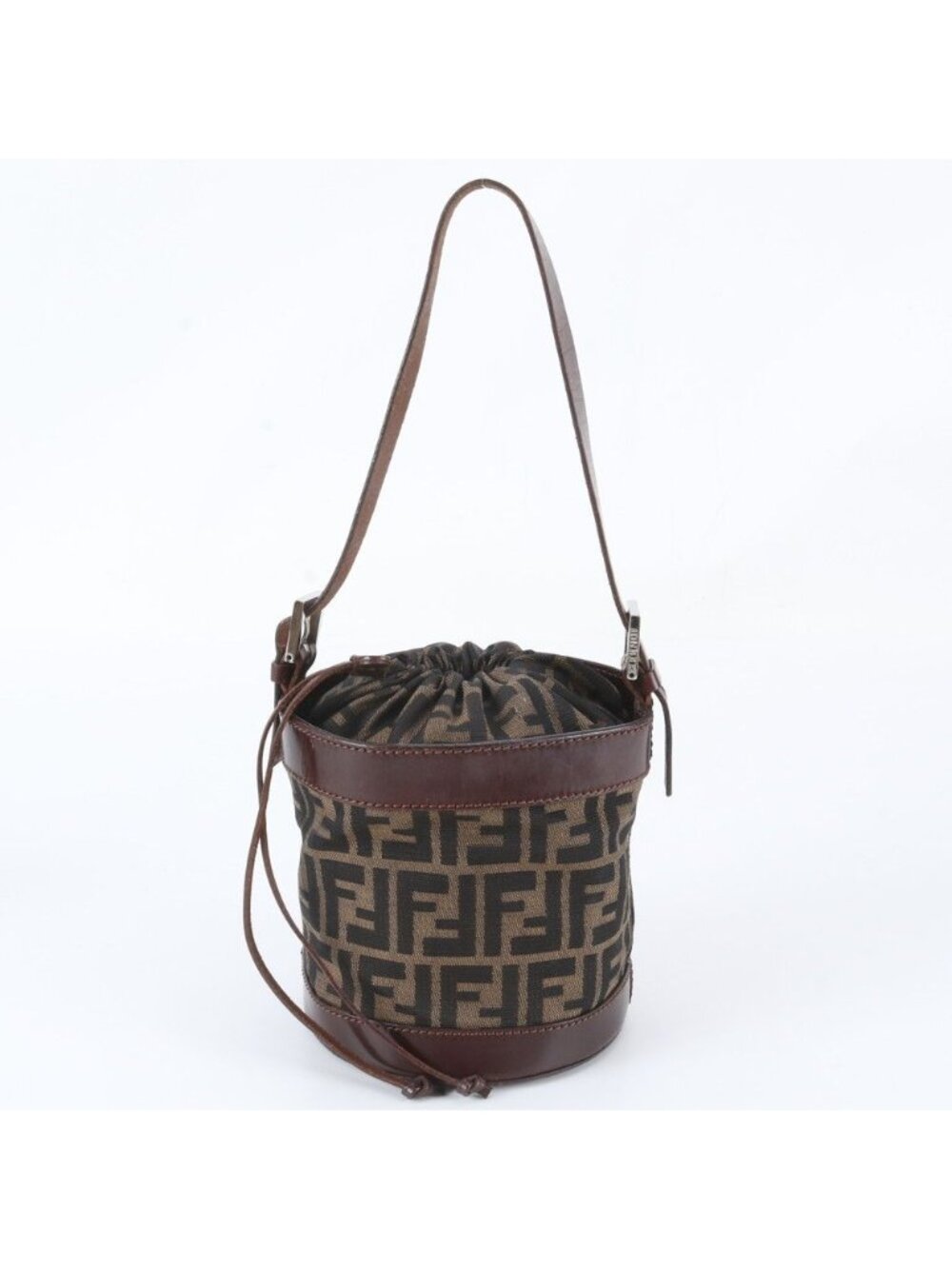 Fendi Zucca Leather Canvas Shoulder Bag Brown